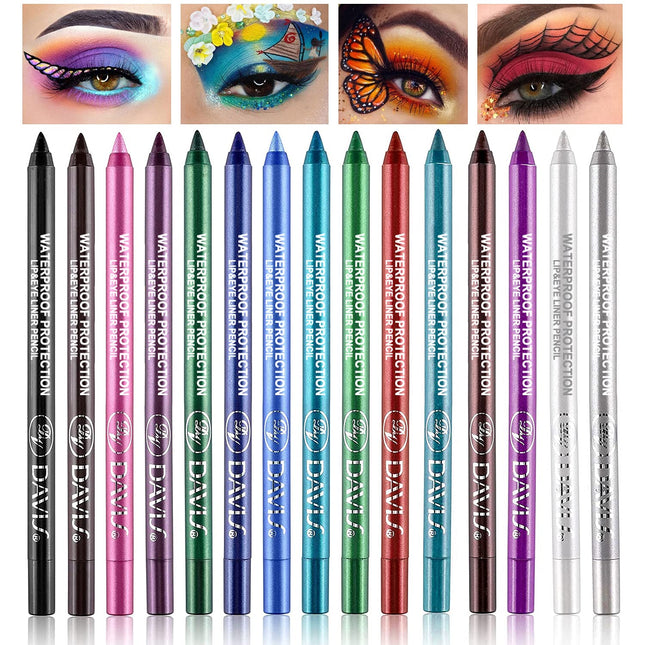 15PCS Colorful Eyeliner Pen Set, Pearl Matte Metallic Glitter Eye & Lip Liners