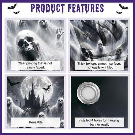 71x35in Halloween Skeleton Door Cover with LED Lights, Spooky Haunted House Decor