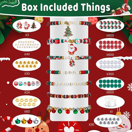 Christmas Clay Beads Kit – Red & Green Beads with Charms & Spacer Beads