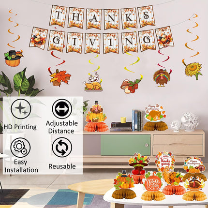 Thanksgiving Party Banner with 9 Harvest Centerpieces, Indoor Fall Decorations