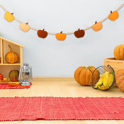 Capoda Thanksgiving Pumpkin Garland – 4ft Felt Banner with Wood Beads for Fall Decor