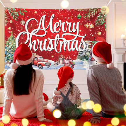 Large 72x44 Inch Red Christmas Banner, Merry Christmas Outdoor Flag for Holiday Decor