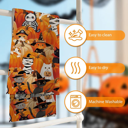 Cat Lover Kitchen Towels 2-Pack, Pumpkin Waffle Towels for Christmas & Fall