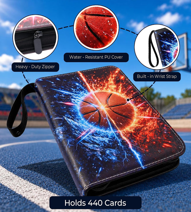 Basketball Card Binder 440 Pockets, Trading Card Album Zipper & Removable Sleeves