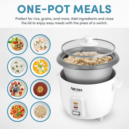 Aroma 3-Cup Rice Cooker 1.5 Qt Mini Rice Maker with Ceramic Nonstick Pot ARC-363NG
