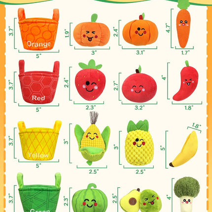 Montessori Baby Sensory Toys 16PCS Fruit Vegetable Sorting Set, Crinkle & Rattle