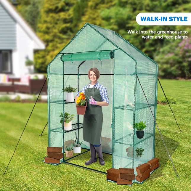Portable Walk-In Greenhouse 56x30x76 Inch with 6 Shelves, Green PE Cover & Steel Frame