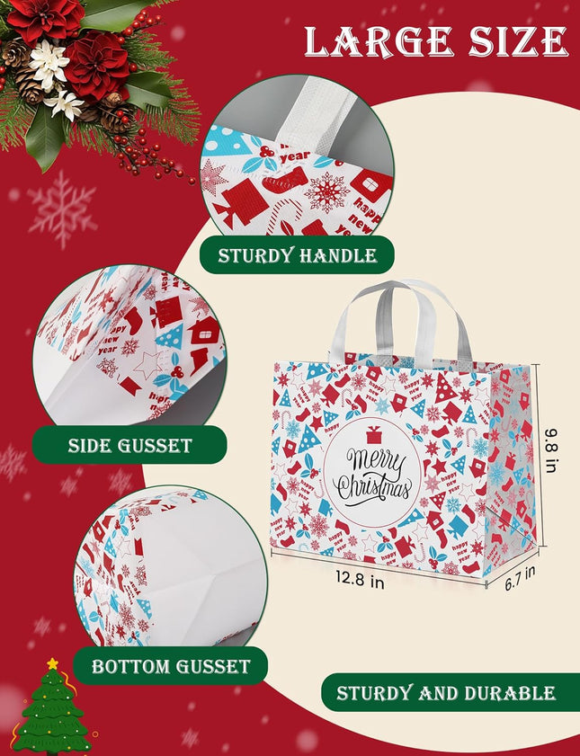 8PCS Christmas Tote Bags – Non-Woven Reusable Holiday Gift Bags