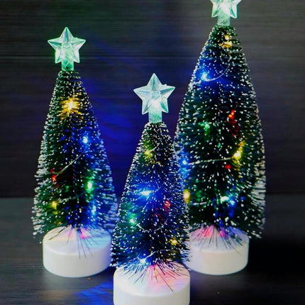 Mini Christmas Trees with LED Lights – 3 Pack Bottle Brush Tabletop Decor