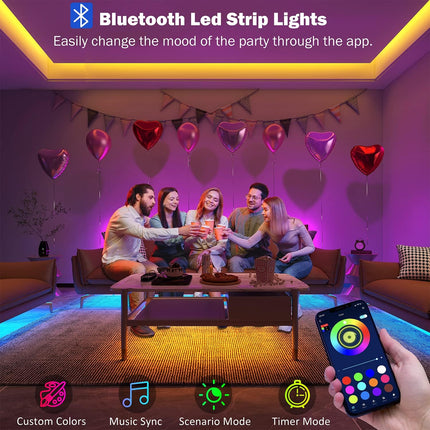 100ft LED Strip Lights, RGB Color Changing Music Sync Lights with App Control