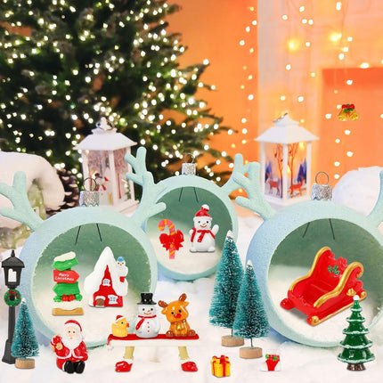 Mini Christmas Figurines Resin Snowman Gingerbread Man Village Ornaments