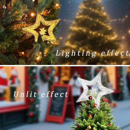 10" Christmas Tree Star Topper with Lights – Shatterproof Plastic, USB Powered