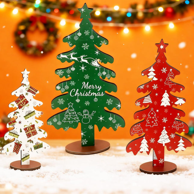 3PCS Wooden Christmas Tree Tabletop Decor for Home Shelf Mantel