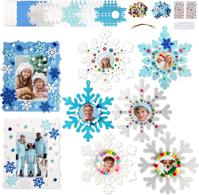 28 PCS DIY Snowflake Picture Frame Kit – Xmas Tree & Holiday Crafts for Kids