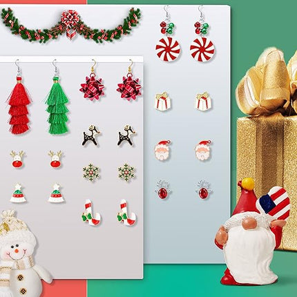 23 Pairs Christmas Earrings Xmas Studs & Dangles, Tree, Snowflake, Bells
