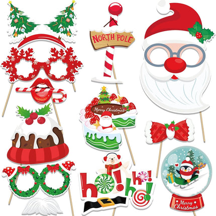 44PCS Christmas Photo Booth Props – Santa, Snowman & Candy Cane Selfie Signs