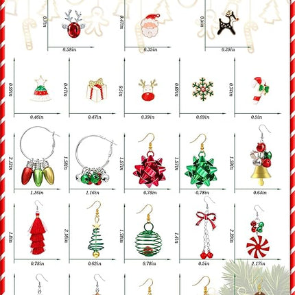 23 Pairs Christmas Earrings Xmas Studs & Dangles, Tree, Snowflake, Bells