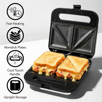 Electric Sandwich Maker with Non Stick Plates Cool Touch Handle Black