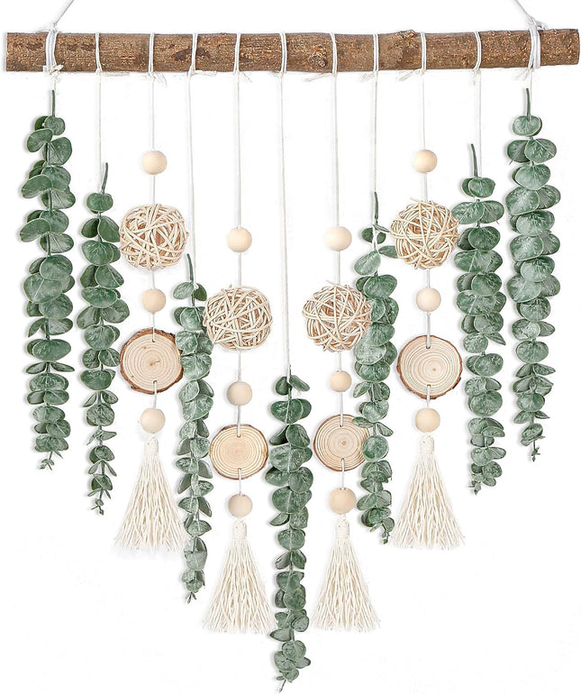 21" Eucalyptus Wall Decor – Artificial Greenery with Wooden Stick, Boho Style