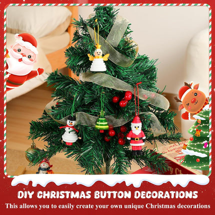 4 pcs DIY Holiday Button Ornament Kit Santa, Snowman, Angel & Christmas Tree Set
