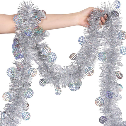 Christmas Silver Tinsel Garland 33FT – Shiny Hanging Disco Party Decor