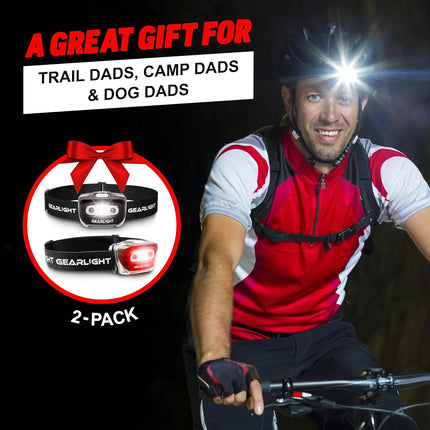 Battery Powered LED Headlamps 2 Pack with Red Light and Adjustable Band