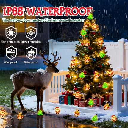 Christmas Tree Fairy Lights – LED Santa Claus, Snowman & Moose Waterproof String
