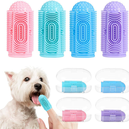 4-Pack Dog Toothbrush Kit – Finger & Regular Brushes for Teeth Cleaning & Dental Care