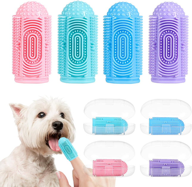 4-Pack Dog Toothbrush Kit – Finger & Regular Brushes for Teeth Cleaning & Dental Care