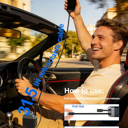 87W Retractable Car Charger, 4-in-1 USB C Fast Charging Adapter with Cable
