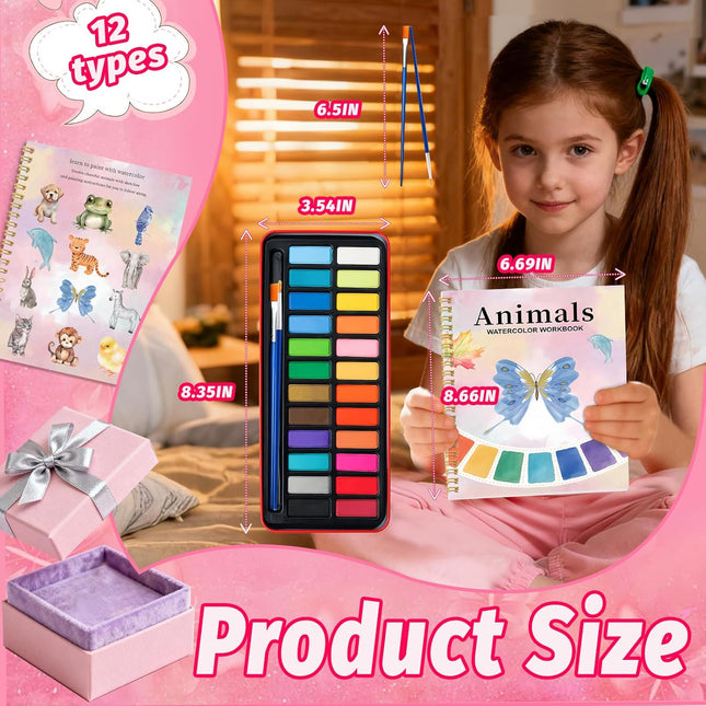 Watercolor Workbook for Beginners – 24 Colors, Animal Painting Kit