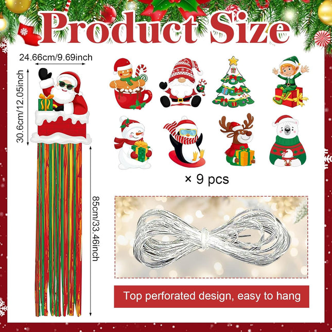 9 PCS Christmas Hanging Decorations with Tassels Santa Snowman Elk Gingerbread