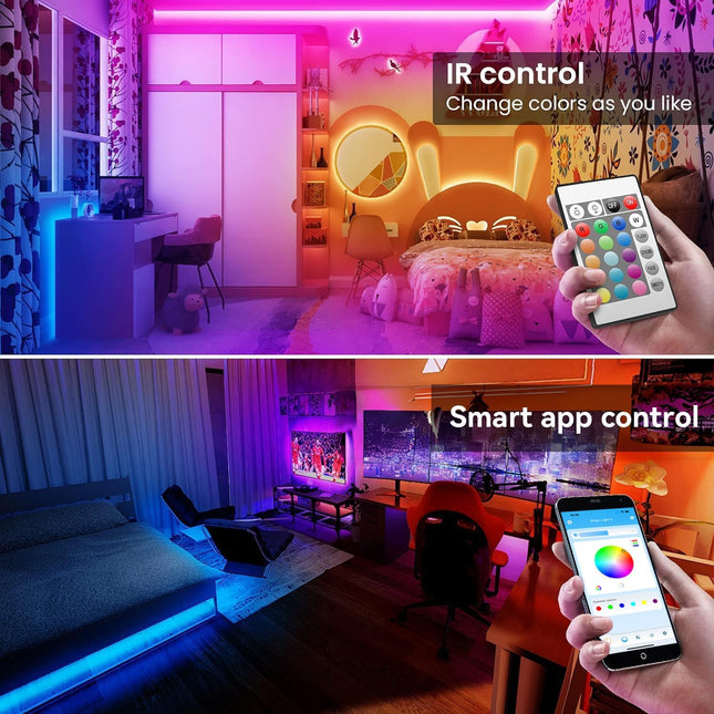 LED Strip Lights 100ft – RGB, Bluetooth Music Sync, Remote & App Controlled