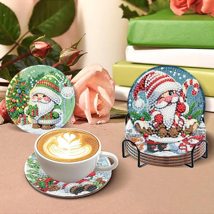 8PCS Christmas Diamond Art Coasters Kits with Holder – 5D DIY Santa Claus Diamond Painting