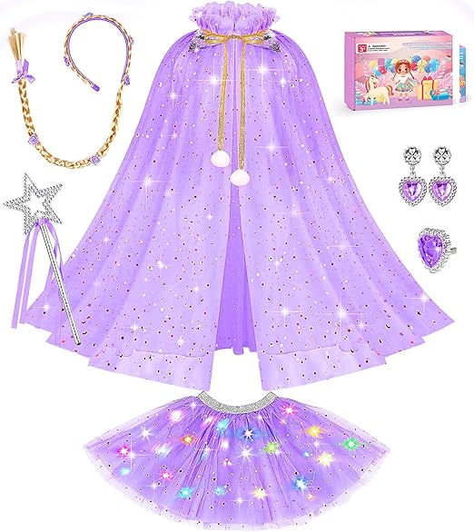 Light Up Princess Dress Up Set for Girls 3–6 – Unicorn Cape, Dress & Crown