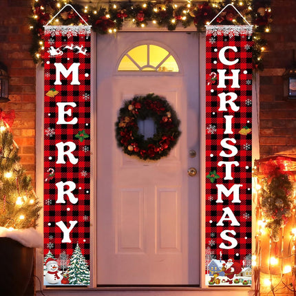 Merry Christmas Banner Xmas Porch Door Sign for Indoor Outdoor Decorations