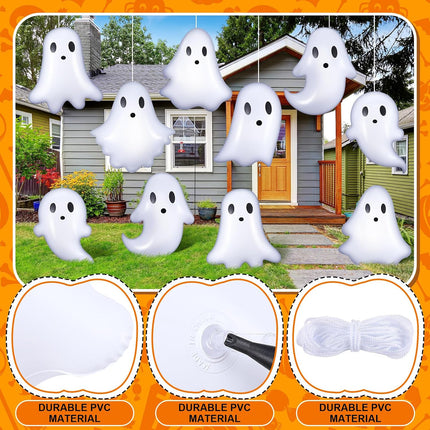 12-Piece 13.78in Inflatable Hanging Ghosts, Cute Halloween Porch & Yard Decorations