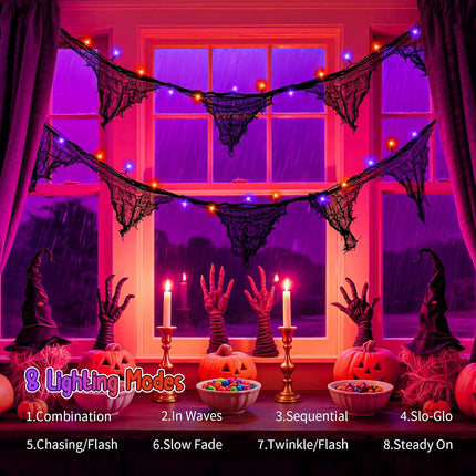9.9FT 30LED Halloween Black Gauze String Lights, 8 Modes, Timer, USB/Battery Powered
