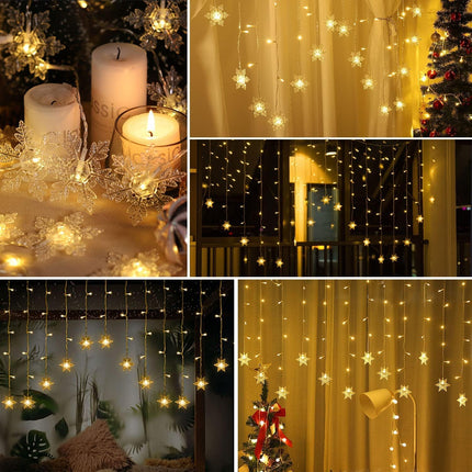 96 LED Snowflake Curtain Lights, 13ft Plug-In, 8 Modes, Warm White for Xmas/Home