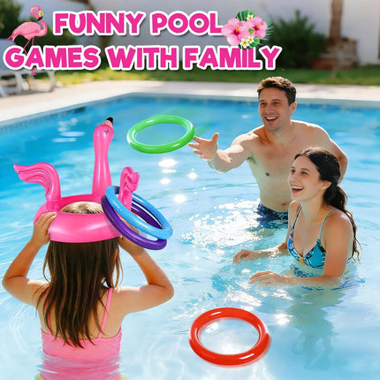 15PCS Inflatable Flamingo Ring Toss Pool Game Luau Party Decor Set