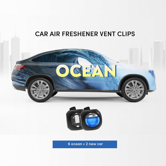 8-Pack Car Air Freshener Vent Clips, 6 Ocean & 2 New Car Scents, Long-Lasting