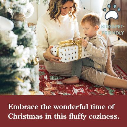 Red Christmas Tree & Santa Runner – 2'x8' Soft Non-Slip Holiday Rug