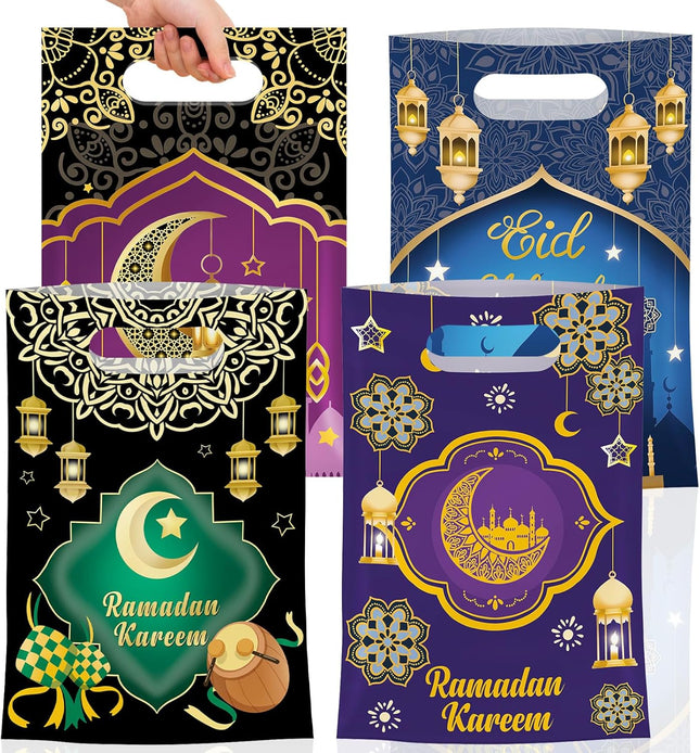 50 Pcs Ramadan Gift Bags with Handles – Eid Mubarak Party Favor Treat Bags, 4 Styles