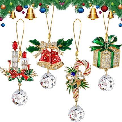 4-Piece Christmas Ornament Set – Candy Cane, Gift Box, Bell Hanging Ornaments for Xmas Tree