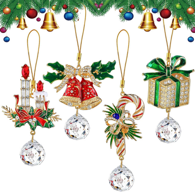 4-Piece Christmas Ornament Set – Candy Cane, Gift Box, Bell Hanging Ornaments for Xmas Tree