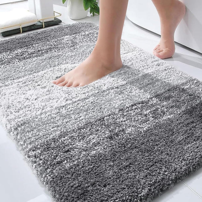Grey Bathroom Rug 30x20 Microfiber Bath Mat Soft Absorbent Rubber Backing