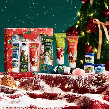 Christmas Hand Cream Gift Set – 8pcs Mini Hand & Lip Balm Set in Gift Box