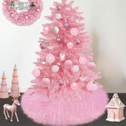 Mini Pink Christmas Tree Skirt – 15" Fluffy Pastel Fur Rug for Tabletop Tree Decor