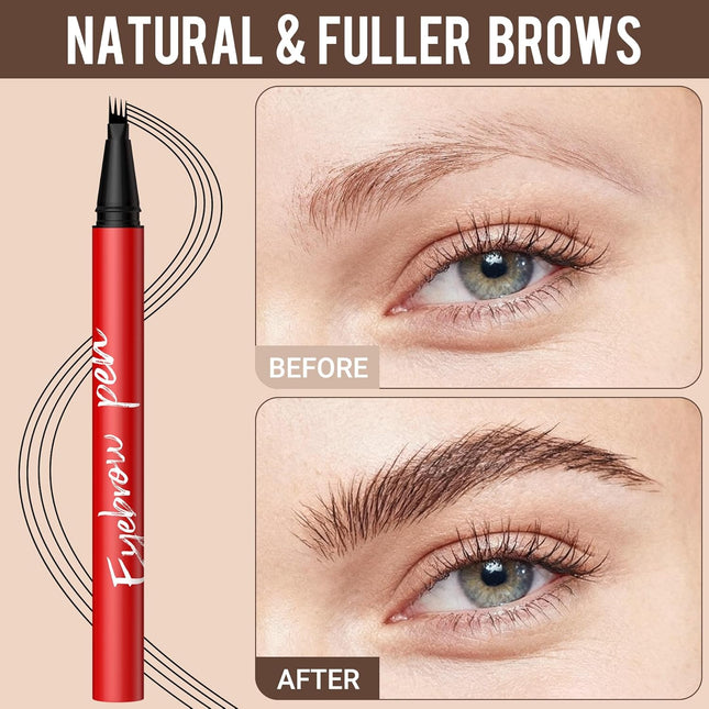 2 Pack Eyebrow Pencil Dark Brown 4 Tip Brow Pen Natural Hair Strokes