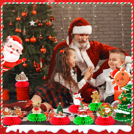 9-Piece Christmas Honeycomb Centerpieces, Santa Claus & Snowman Red/Green Holiday Decor
